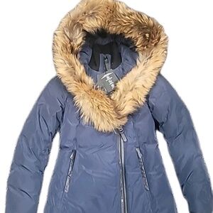 Mackage 'Adali-R' Jacket With Fur Trim Hood Down Fill Sz XS NWT Blue